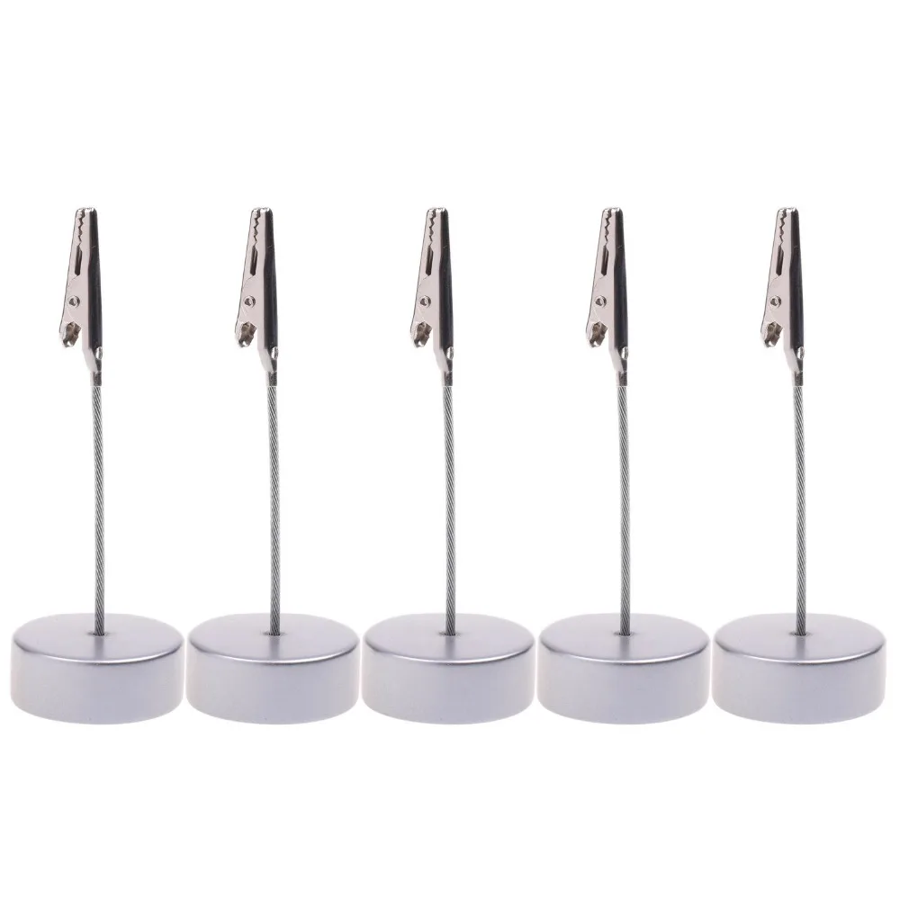 5 Pcs Round Base Memo Clips Holder with Alligator Clip Clasp for Displaying Number Cards (Silver Color)