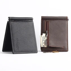 GUBINTU-Mini billetera portátil de cuero genuino para hombre, billetera con Clip para dinero, bolsillo para monedas, tarjetero pequeño, soporte para dinero en efectivo, abrazadera de Metal para hombre