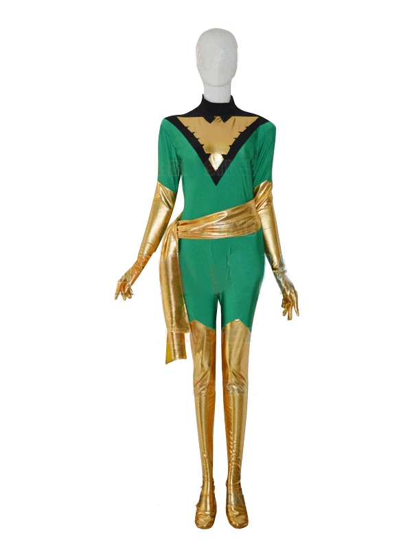 

Freeshipping Green Jean Grey Phoenix Spandex Woman Cosplay Halloween Costume