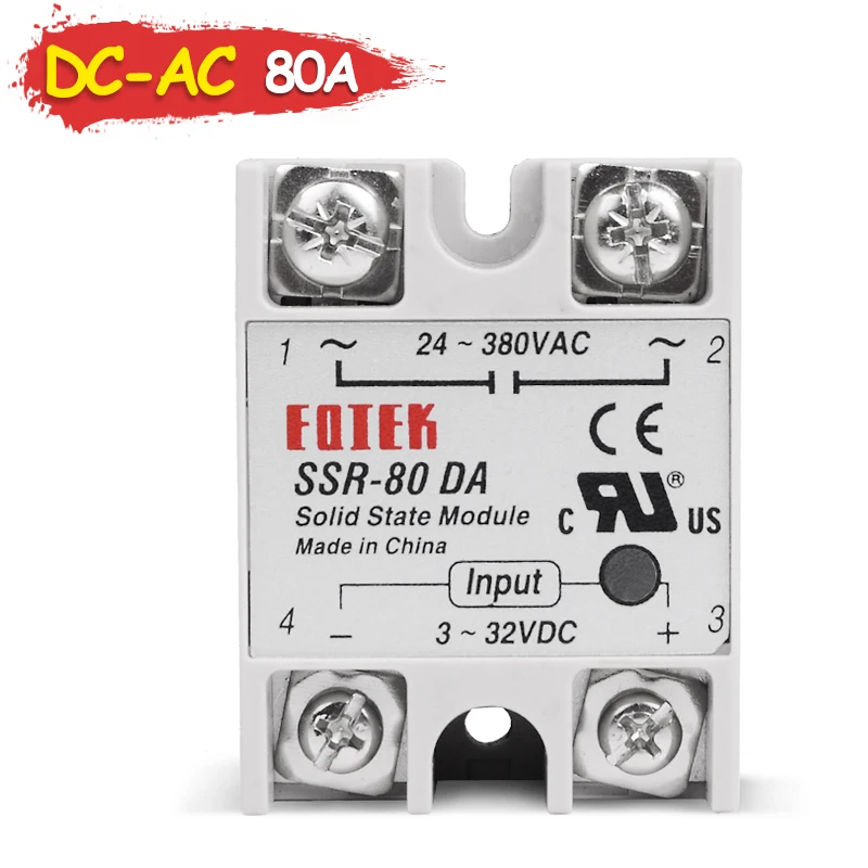 SSR-80DA Industrial Solid State Relay 80A 80DA SSR 80 DA Input Control Voltage 3-32V 12V DC and Output Load 24-380V 220V AC