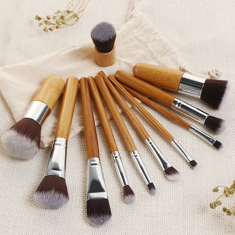 VERONNI Brushes Professional Bamboo Makeup Brushes set 11pcs Tools with bag for Face & Eyes Cosmetics 30pcs/lot DHL Free