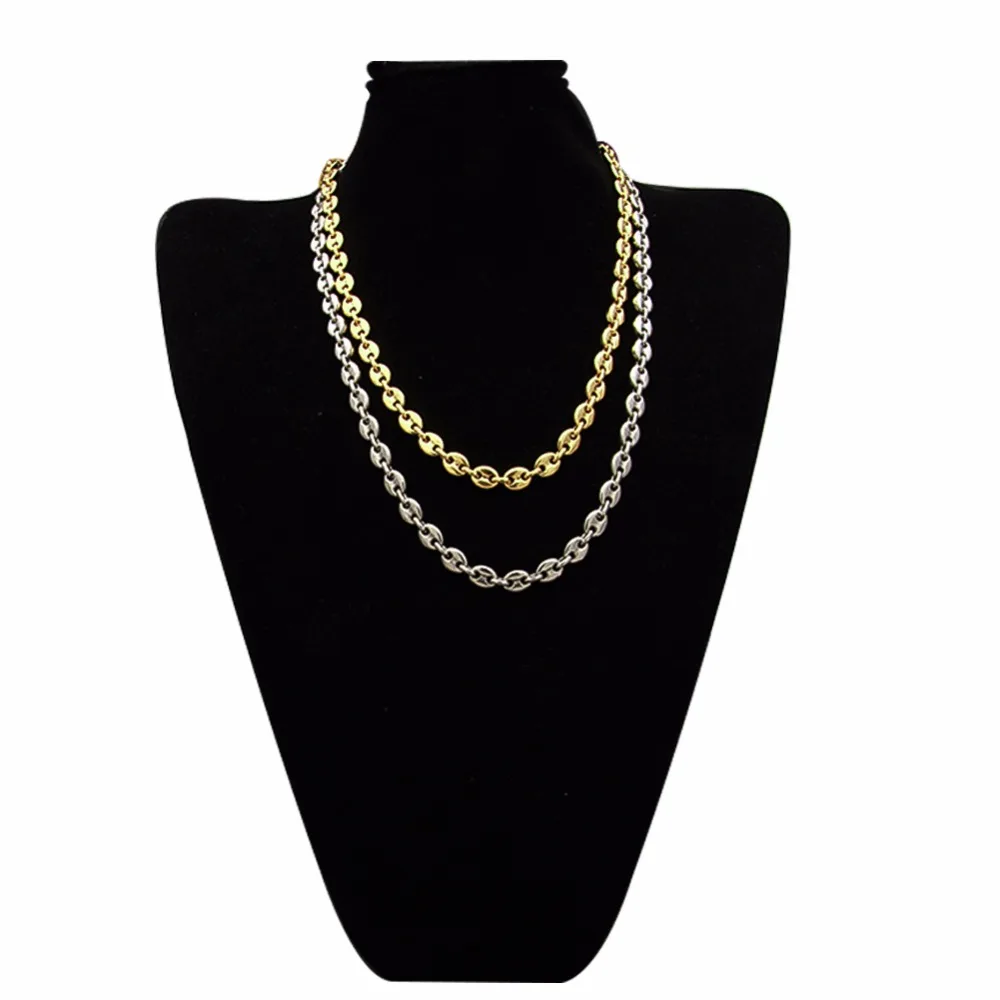 UWIN Stainless Steel Coffee beans Chain Necklace 8mm 55cm Hip hop Style Gold color Link Fashion Punk Choker Charms Jewelry