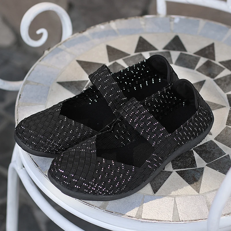 Womens Woven Sneakers Slip On Flat Woman Gym Shoes Non-slip Soft Female Summer Footwear Leisure Loafers Black Sneaker Plus Size