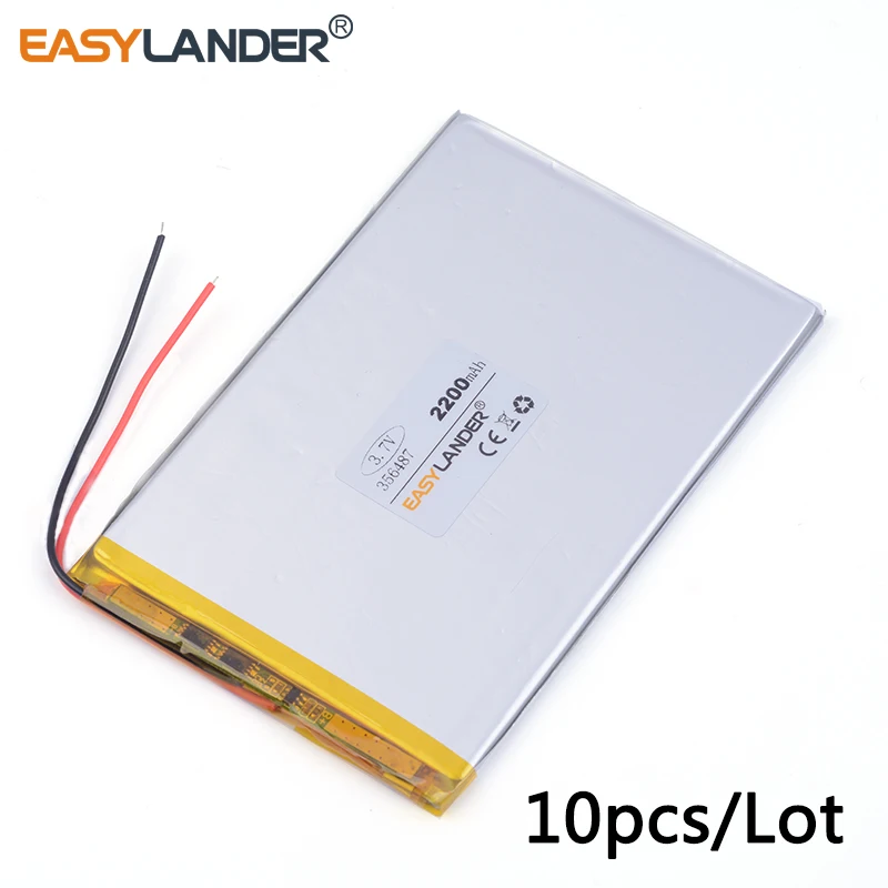 

10pcs /Lot 3.7v lithium Li ion polymer rechargeable battery 356487 2200mAh For Mp3 GPS PSP phone PAD MID DVD Power bank