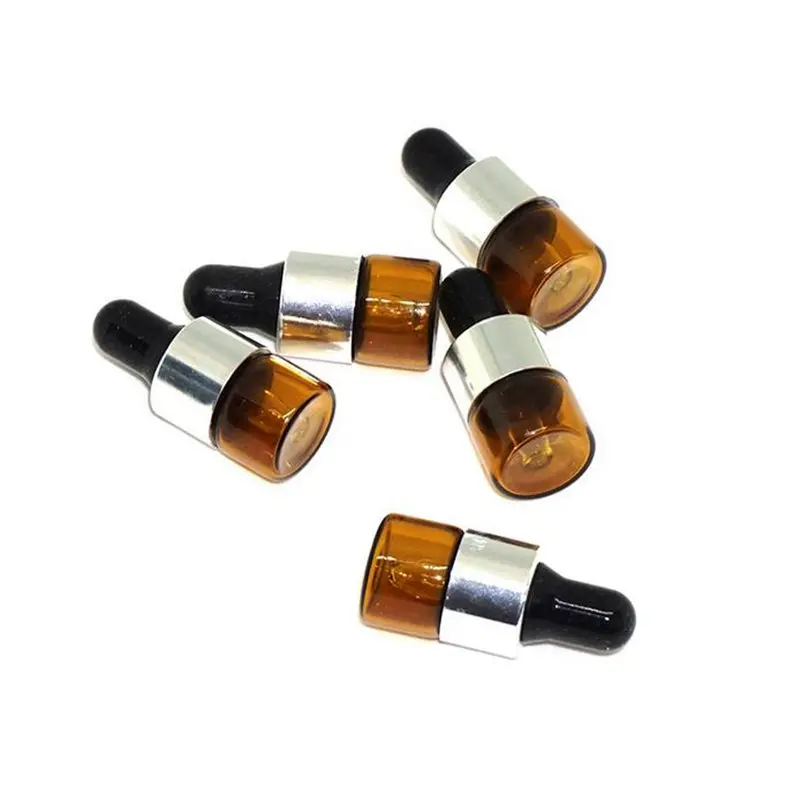 Small Amber Glass Bottle Sample Vial For Essential Oil Perfume Tiny Portable 1ml Bottle