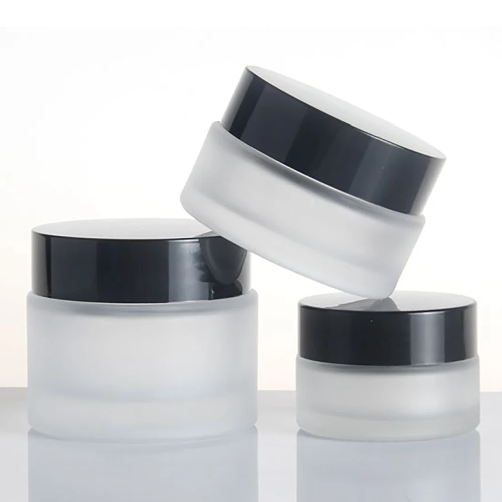 

Wholesale 20g mini eye cream bottles, skincare makeup container frosted glass cream jar with light black cap