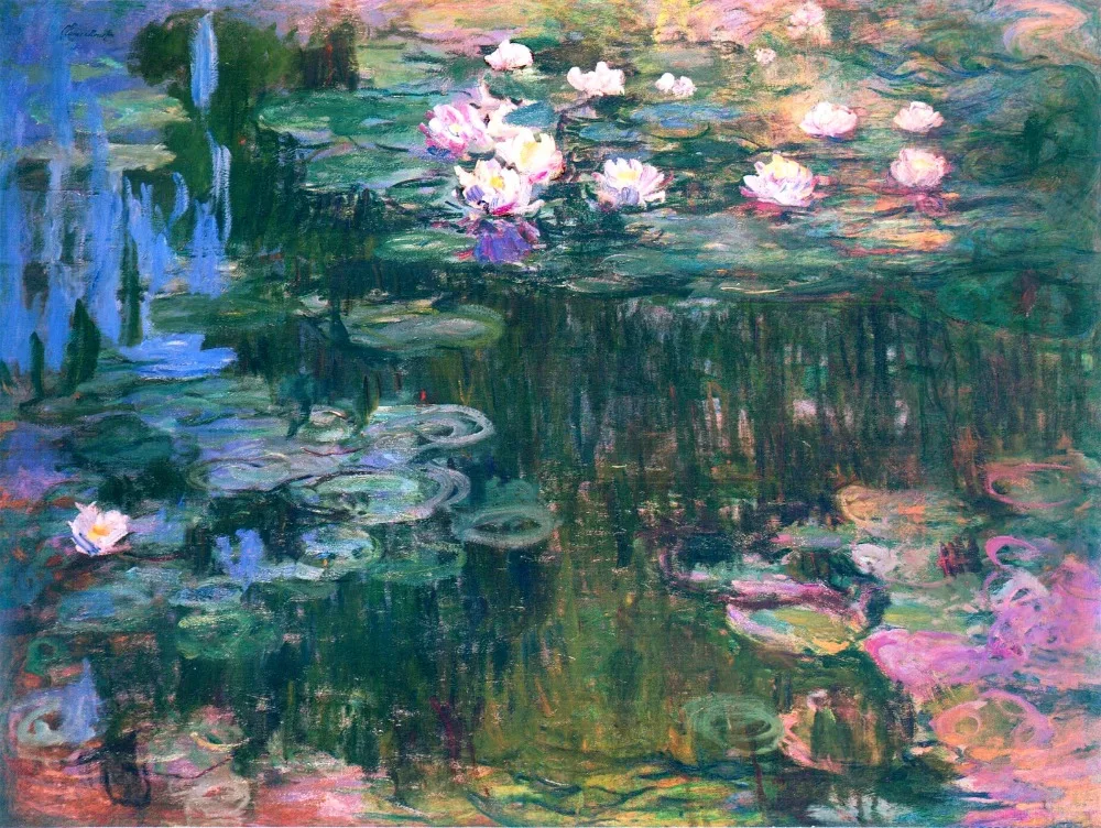 100% reproduction de peinture à l'huile de paysage faite à la main sur toile de lin, nénuphars d'eau-1917-4 par Claude Monet, livraison DHL gratuite