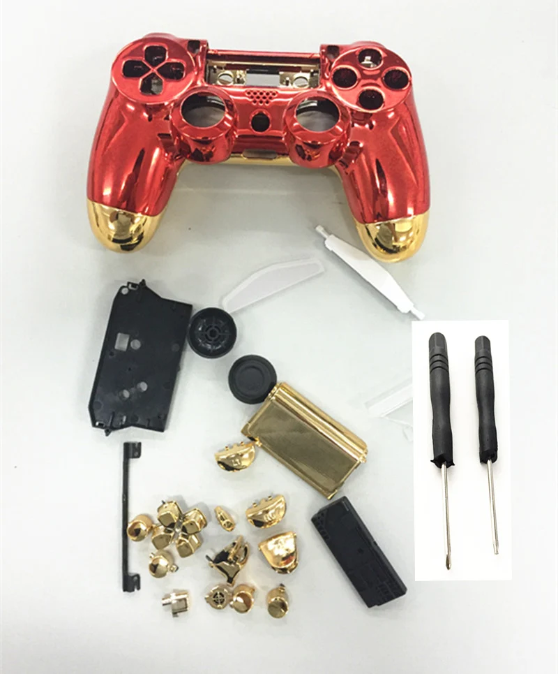 

PS4 Full Set Housing case Chrome Gold Red Shell Cover Protector Replacement For PS4 Playstation 4 V1 Controller w/ Screw Driver