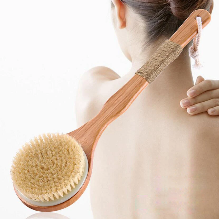 

Dry Drush Natural Swine Mane Skid Treatment Wooden Body Massage Health Bath Brush Body Wash Scrub Clean Exfoliating Body Brush