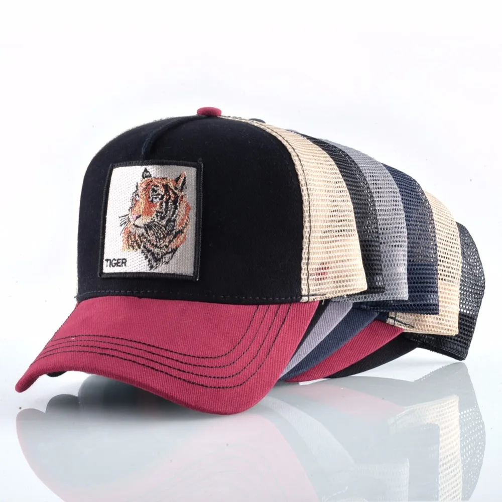 Fashion Baseball Cap Tiger Embroidery Patch Snapback Hats For Men Women Breathable Mesh Trucker Bone Unisex Hip Hop Casquette