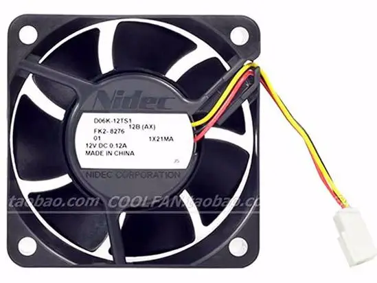 

Nidec D06K-12TS1 DC 12V 0.12A 60x60x25mm 3-wire Server Cooling Fan