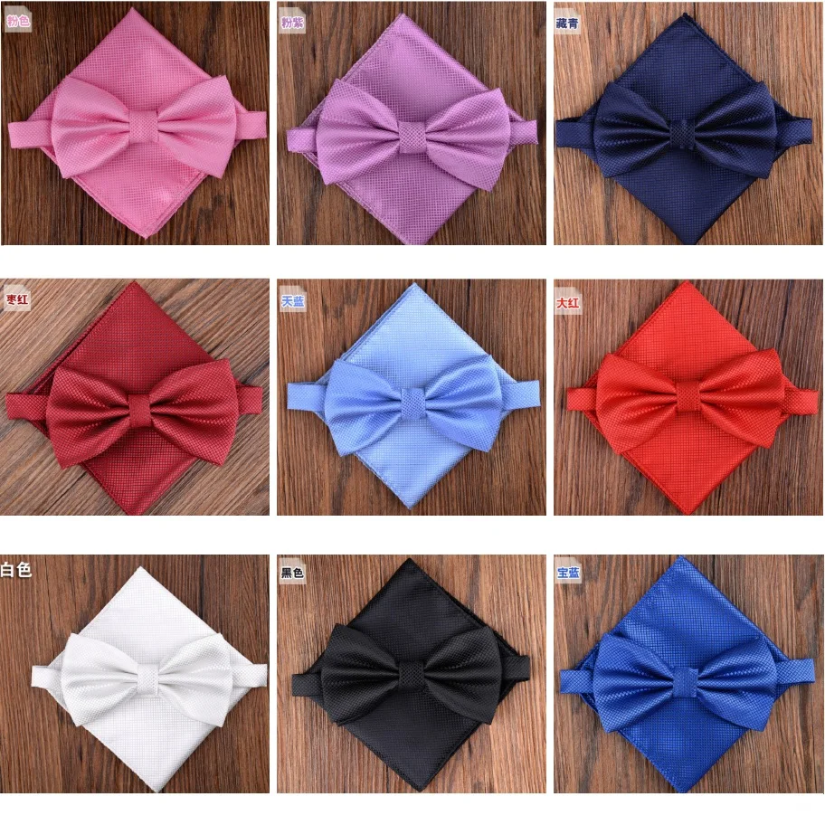 

HOOYI 2019 Men Bow tie set with Pocket square Butterfly New Fashion Bowtie towel