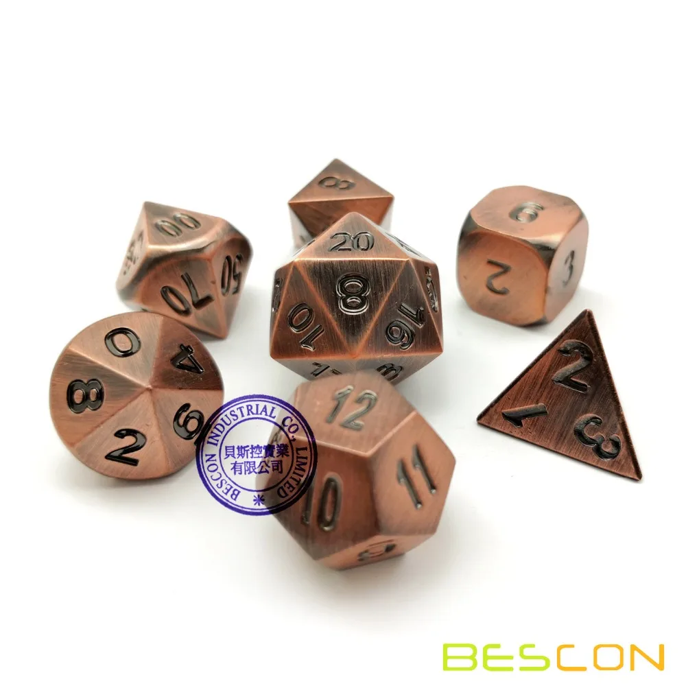 Bescon – ensemble de dés en métal massif, ensemble de 7 pièces de dés en Bronze solide, à usage intensif, en métal polyédrique D & D