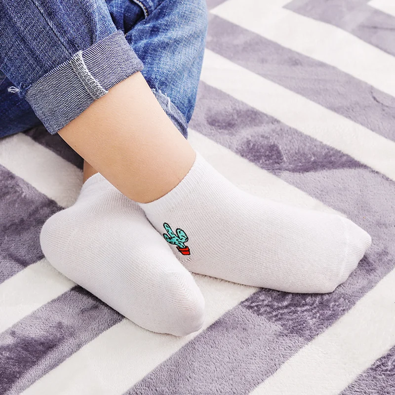 Funny Korean Boys Girls Cotton Socks School Kids Crew Sox White Watermelon Cactus Pineapple Fruit Pattern Casual Sweet Cute