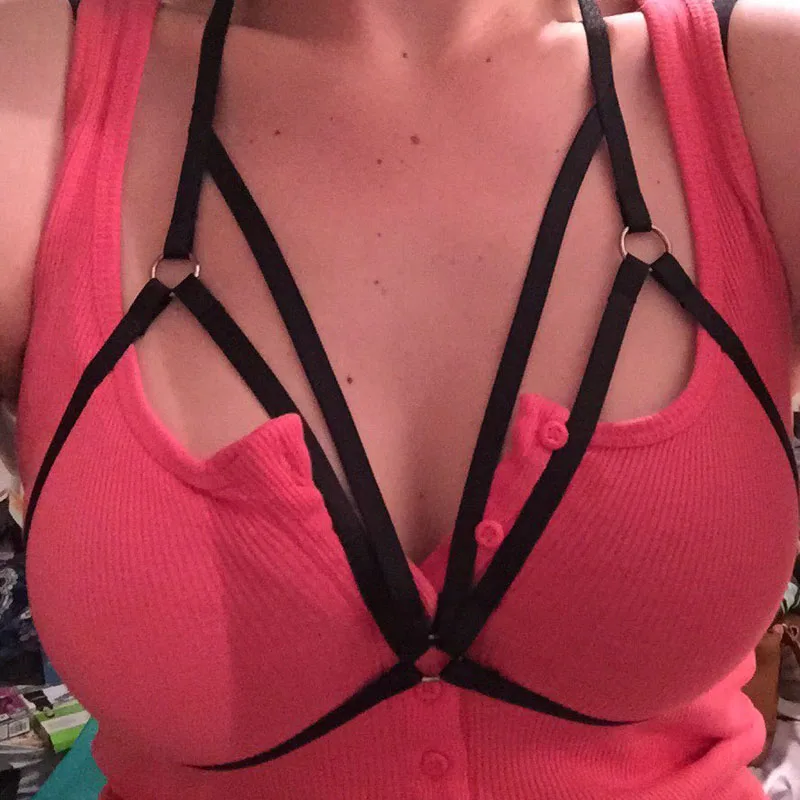 

Cheapest Body Harness Gothic Frame Cage Bra Body Harness Bra Fetish Wear Crop Top Cupless Bra Open Chest Bodysuit 90's JO0329