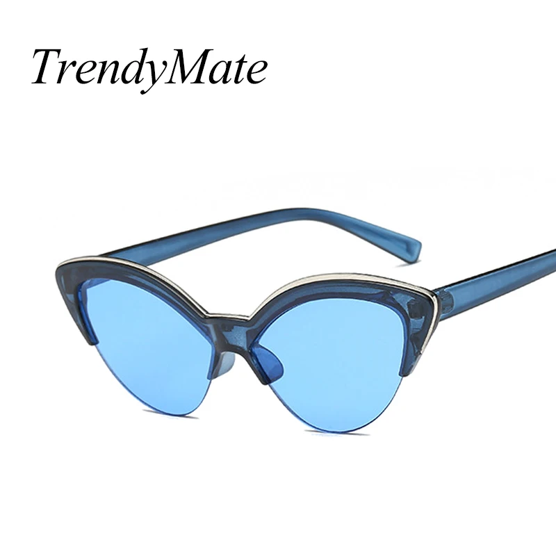 Luxury Vintage Sunglasses Woman Purple Brand Retro Shades Points Big Cat Eye Half Frame Sun Glasses Ladies Female Sunglass 5184M
