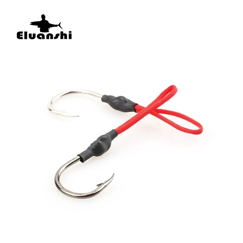 2/5pcs big High Carbon Steel Alloy fishing line tool hook for sea japan jig size 10 to 50 Red rope peche squid