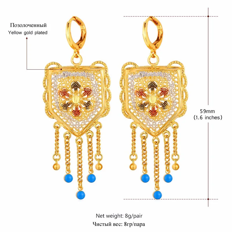 U7 Bohemian Jewelry Tassel Earrings For Women Fashion Trendy Gold Color Plant Long Dangle  Indian  E650 QC24