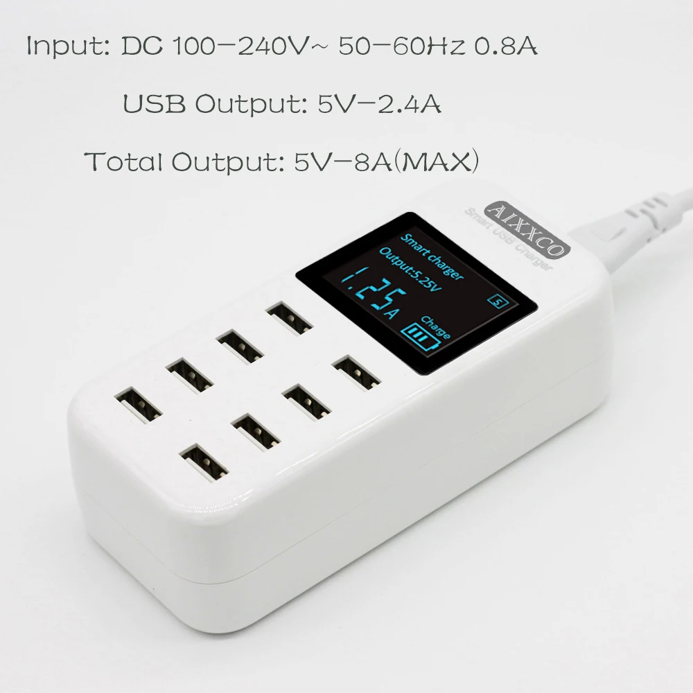 Imagem -05 - Aixxco-carregador Usb Inteligente com Display Led 40w Carregamento Rápido para Iphone Ipad Samsung Huawei Xiaomi