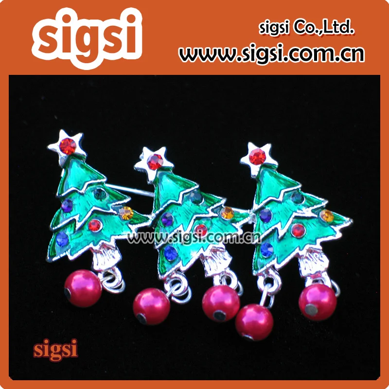 High Quality enamel Rhinestone Three Christmas Trees Brooch pin