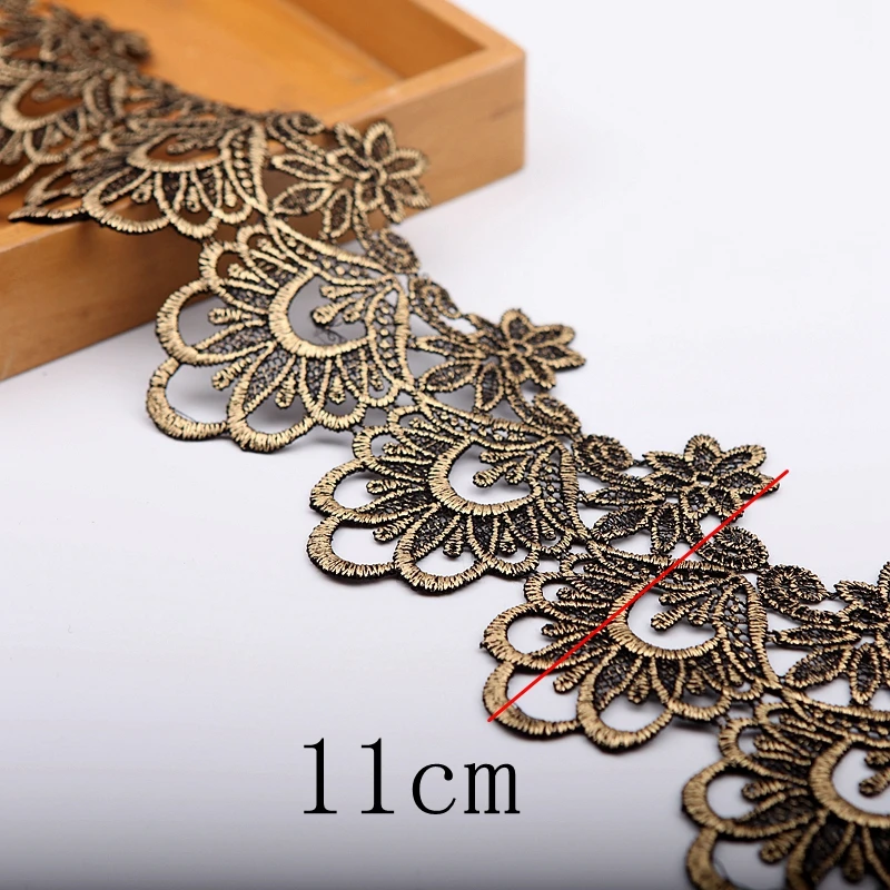 MLAEY 2yards/lot Embroidery Golden lace fabric trim ribbon for Sewing Wedding Dress Decoration Headwear Materials 19528