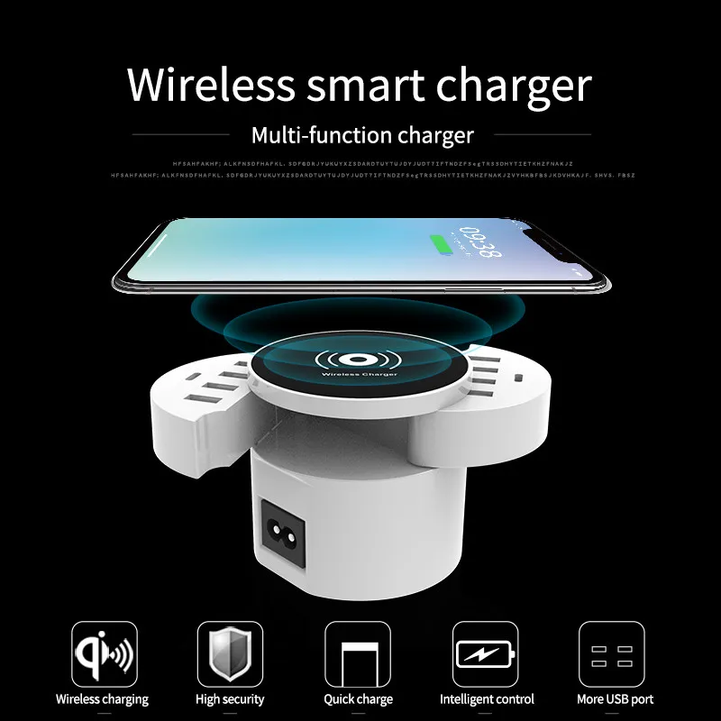 Foldable QI Wireless Charger Smart 8 Ports USB Type C Charger Station HUB EU US UK Plug Power Adapter Socket Strip Phone Charger