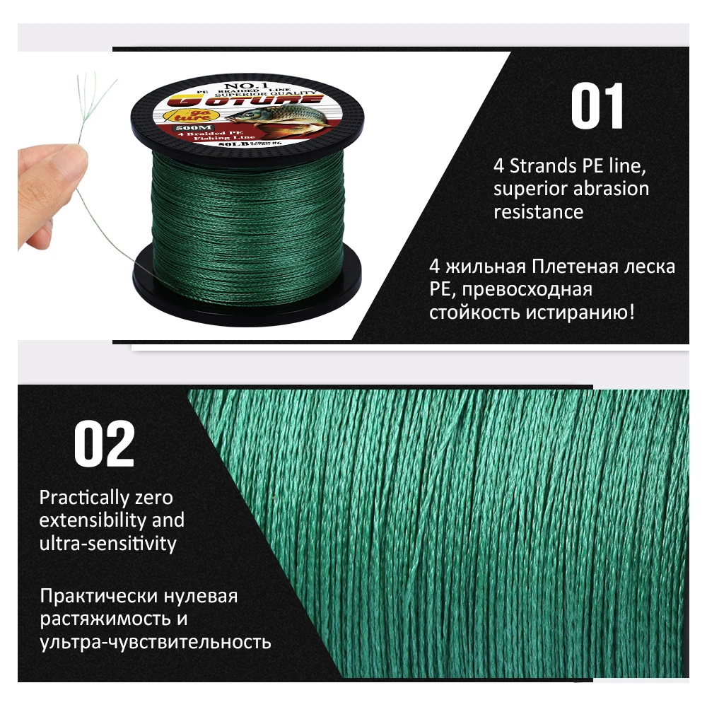 Goture 500M PE Braided Fishing Line 4 Strands Super Strong Multifilament Fishing Lines 12-80LB