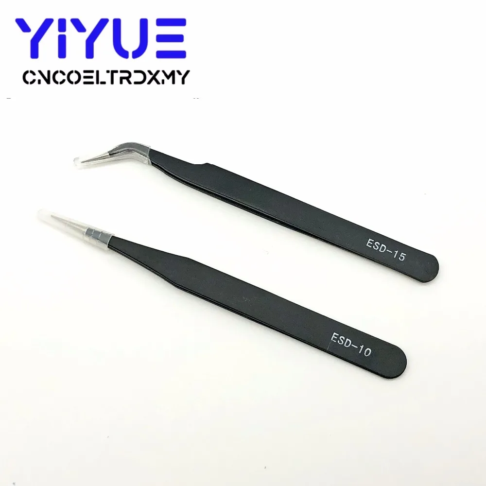 2Pcs ESD Anti-Static Curved Straight Tip Tweezers Precision Soldering Forceps Set Home Working Model Making Hand Tool