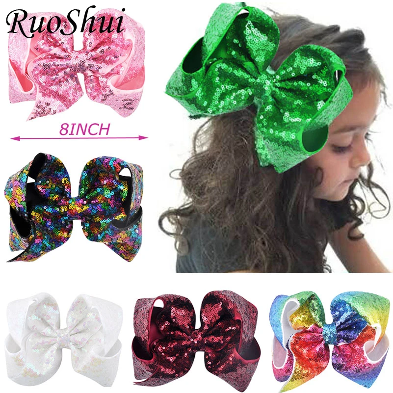 8 inch Big Large Sequin Grosgrain Ribbon Hair Bow Alligator Clips Barrette Bowknot Headwear Children Girls Hair Accessories