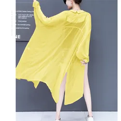 Gowyimmes 2019 Summer Women Thin Chiffon Blouse All-match Girl Midi Long Sleeve Shirt Sun Protection Clothing Beach Coat PD252