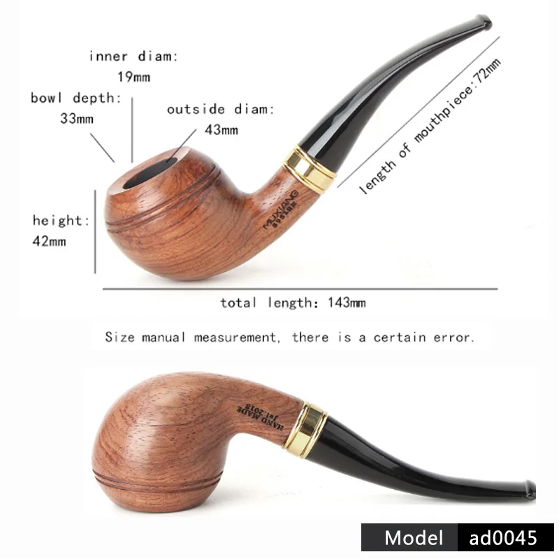 RU- High Quality Rose Wood Smoking Tobacco Pipe Wood  Pipe  Smokes Tools Practical Dry Tobacco Pipe 9mm Filters ad0045