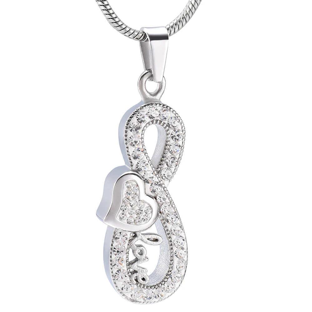 

12-28 Infinity Crystal Love Heart Cremation Jewellery Memorial Pendant For Justin