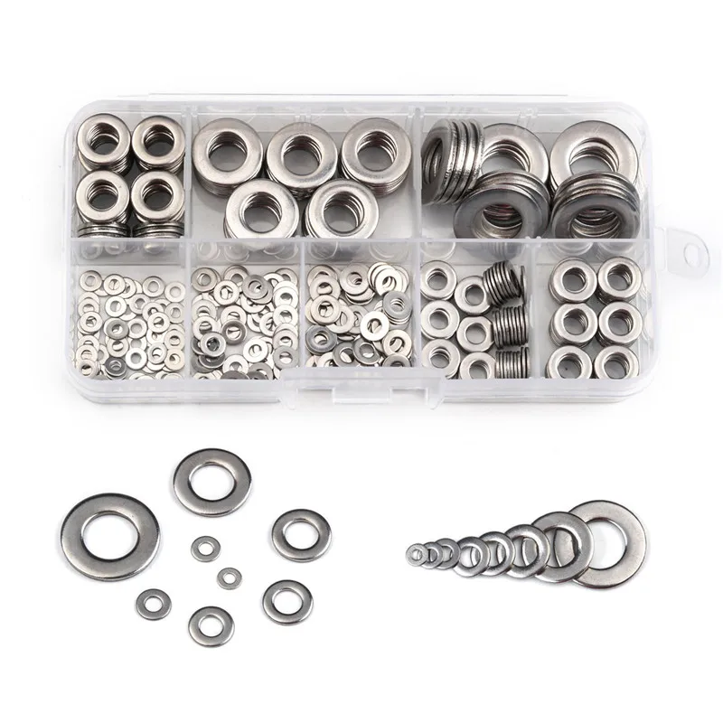 

400PCS 8 Sizes Stainless Steel Washer Gasket Set Flat Ring Seal Kit Set with Box M2-M10 For Generators Machinery Accessories
