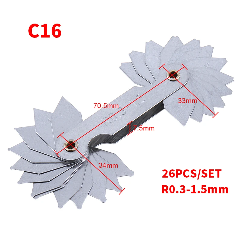 24/26/32pcs/Set Radius Gauge Stainless Steel Screw Thread Pitch Cutting Gauges Tools Set Sample R Gauge Industrial Measuremt