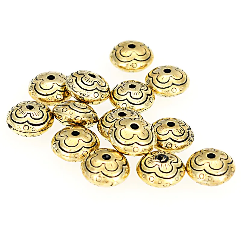 Miasol 20 Pcs Retro Vintage Stripe Round Plating Metal / Acrylic Antique Design Spacers Disc Beads For Diy Jewelry Making