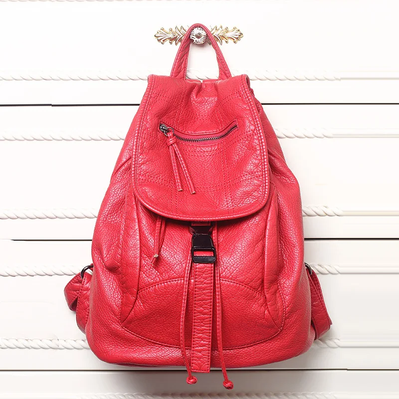 Soft Leather Women Backpack Good Quality Female Washed Leather Bag For Women Casual Ladies Bagpack For Travel