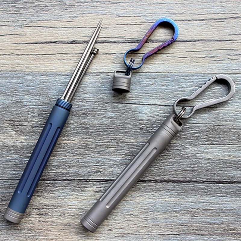 1PC EDC Portable Titanium Alloy EDC Waterproof Bottle Toothpick Earpick Set Keychain Hang Buckle Self-cleaning Tool Tableware