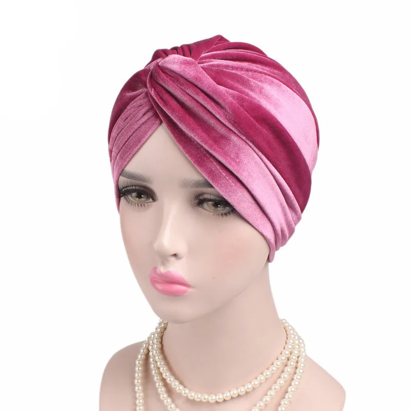 Muslim Stretch Women Velvet Cross Turban Hat Scarf Chemotherapy Chemo Beanies Caps Cancer Headwear Hair Loss Cover Accessories