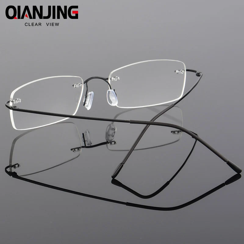 

QIANJING 2018 Titanium Myopia Rimless Glasses Memory Square Eyeglasses Optical Spectacle Frame Eyewear Men Women Brand Designer