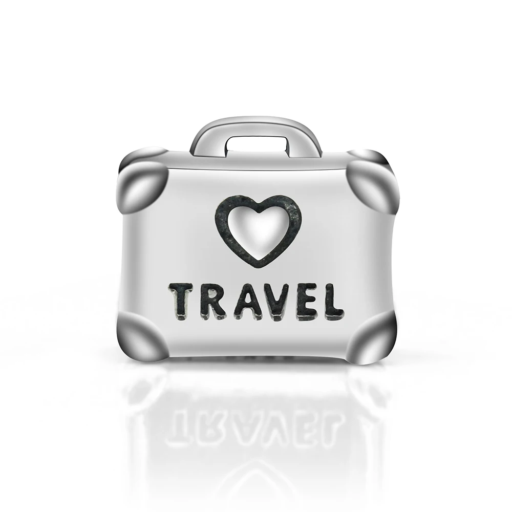 925 Sterling Silver Suitcase Charm London Paris Travel Fit Pandora Charm Bracelet DIY Silver 925 Accessories Jewelry Making