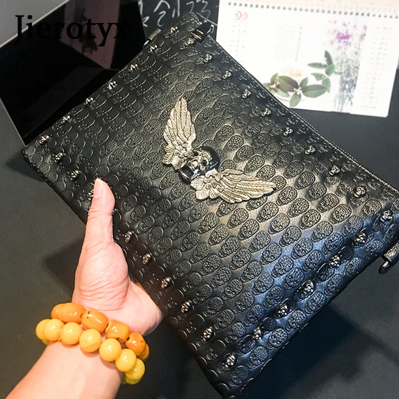 JIEROTYX Messenger Bag Envelope Bags Day Men Shopping Bags Thin Purse Black Angel Skeleton Men A4 Shoulder Bags Handbag On Sale