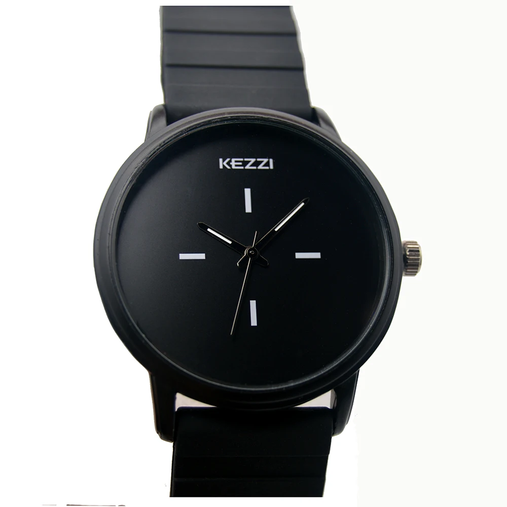 Kezzi Brand Black White Silicone Watches Student Women Men Sport Quartz Watch Couple Ultra Slim Casual Watch Relojer Feminino