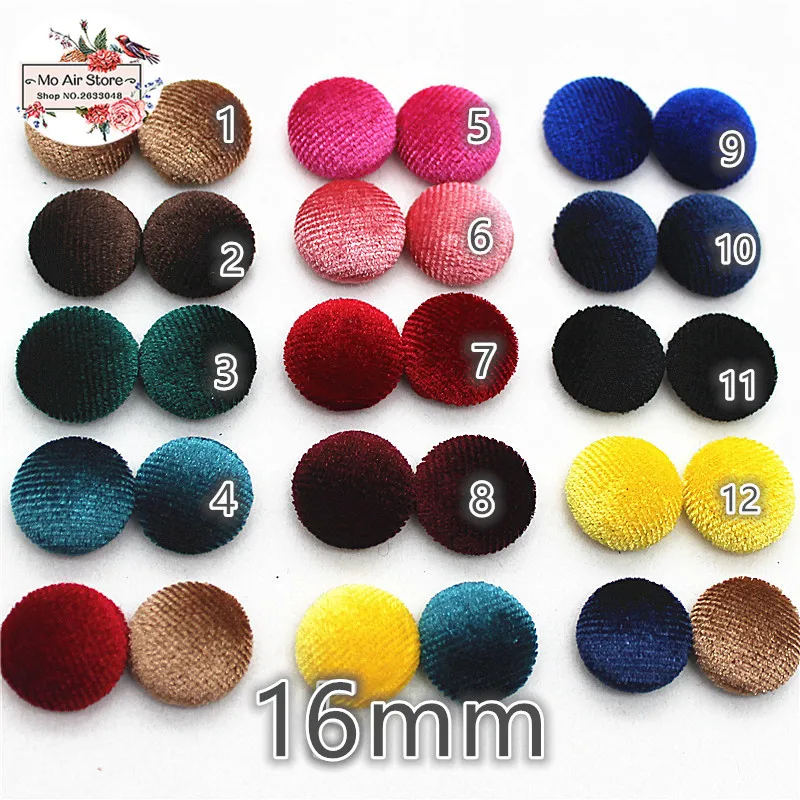 50pcs mix color Flatback cordur Fabric Covered round Buttons Home Garden Crafts Cabochon Scrapbooking Button 16mm