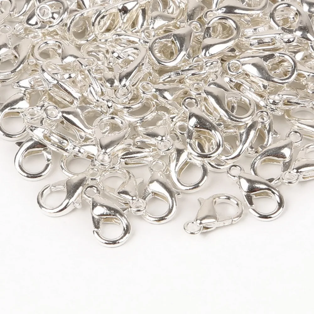 100 Uds. 10/12/14/16mm Metal langosta cierres ganchos oro/rodio langosta ganchos para hacer joyas encontrar collar DIY