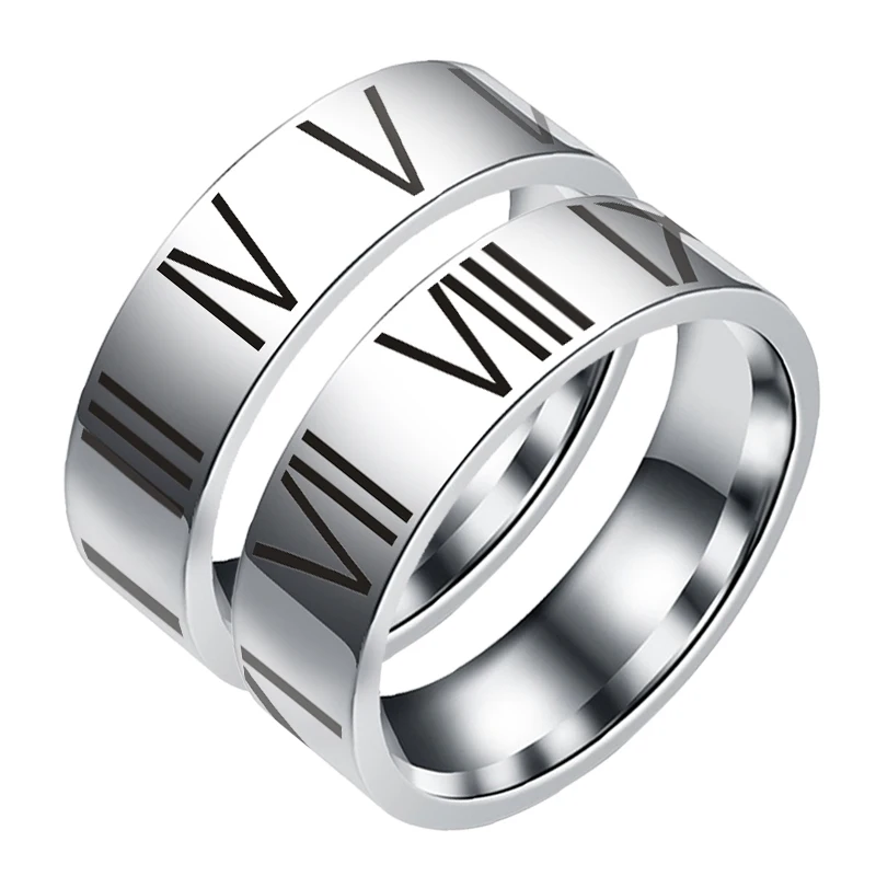 Fashion Jewelry Elegant Temperament Lady Roman Number Lucky Titanium Steel Ring