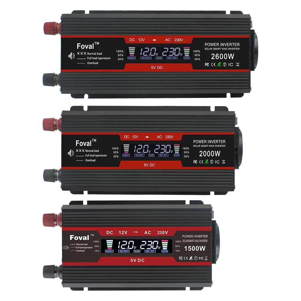 디지털 LCD 디스플레이 전력 인버터, 태양광 듀얼 USB 자동차 변압기 컨버터, EU 소켓, DC 12V-AC 220V, 1500W, 2000W, 2600W, 3000W