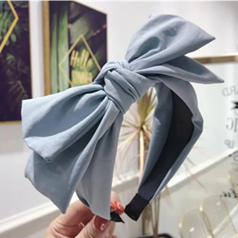 Black Big Bowknot Headband Women Double Layers Bow Knotted Hairband Toothed Not Slip Solid Color Fabric Head Band Adults