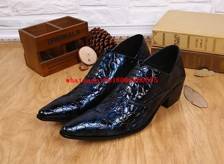 

Designer Mens Shoes Italian Leather Patent Blue Pointed Toe Lace Up Men Dress Shoes Formal Wedding Shoes