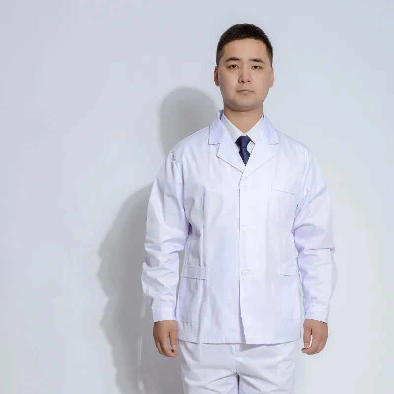 

men white Medical Coat Medical Services Uniform Nurse Clothing long-sleeve Polyester Protect lab coats Cloth Short section