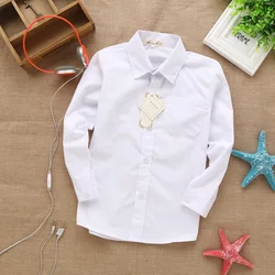 new style lace cotton solid White baby kids boys Blouse white shirts with long sleeves for children boys christmas gift